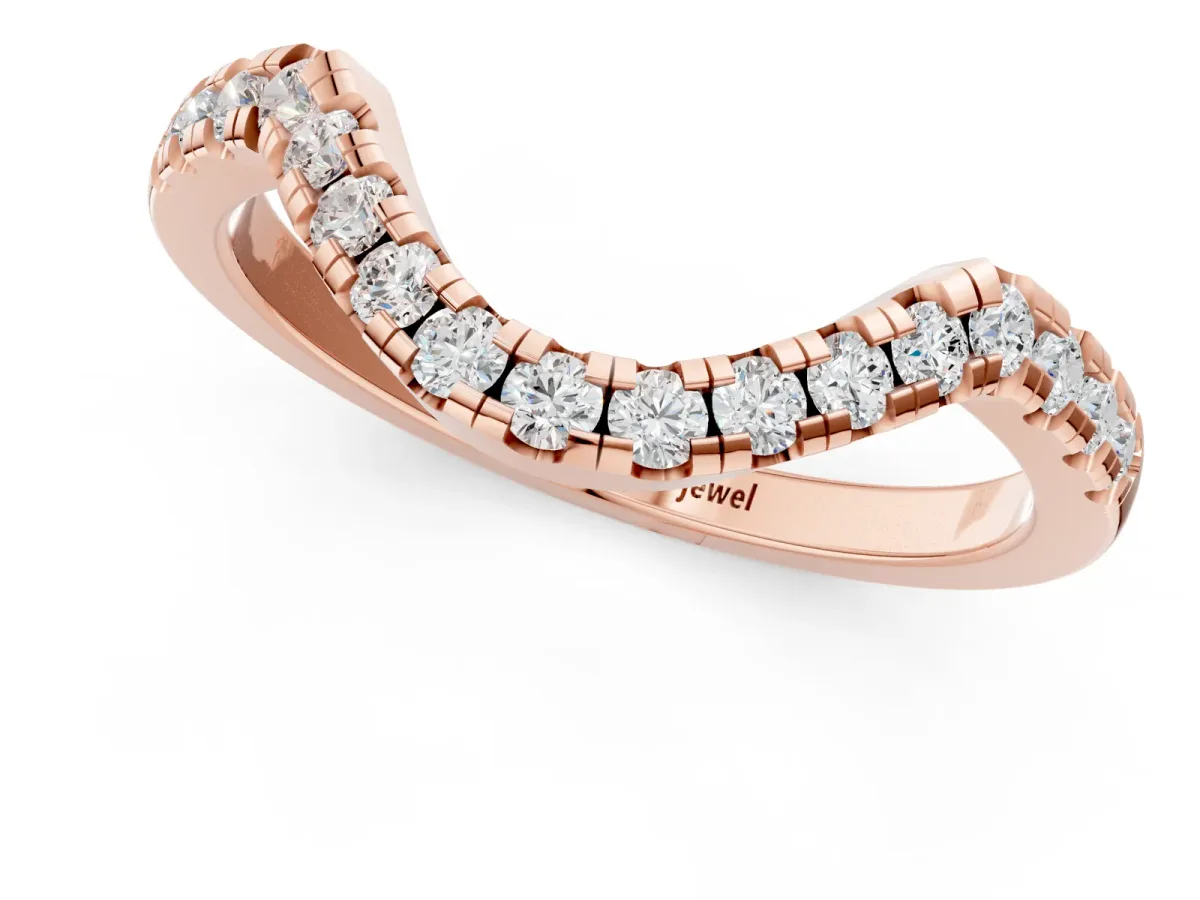 Diamond Curved Pavé Round Stone Contour Band Rose gold