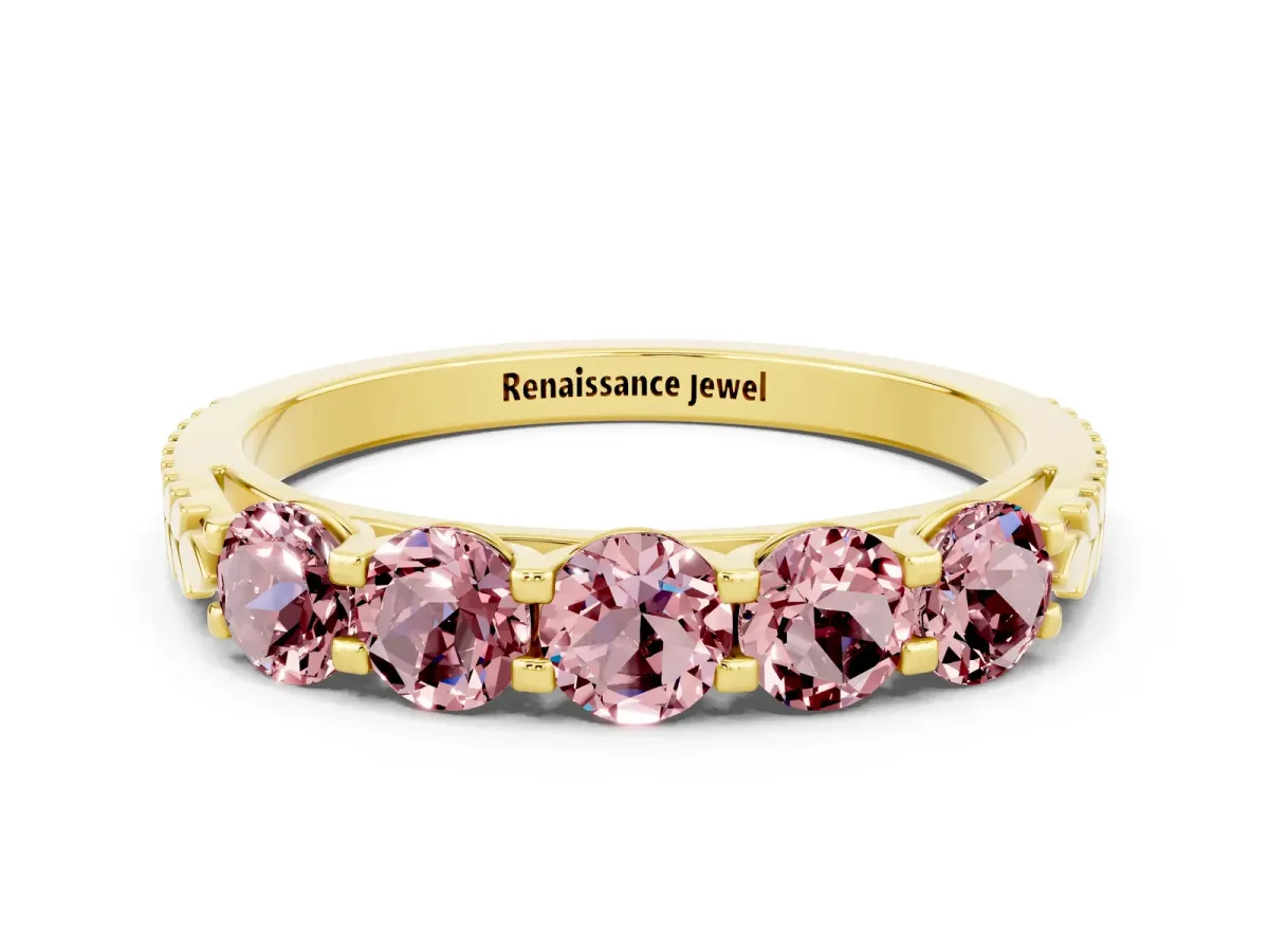 Five-Stone Round Morganite Prong-Set Band Yellow gold