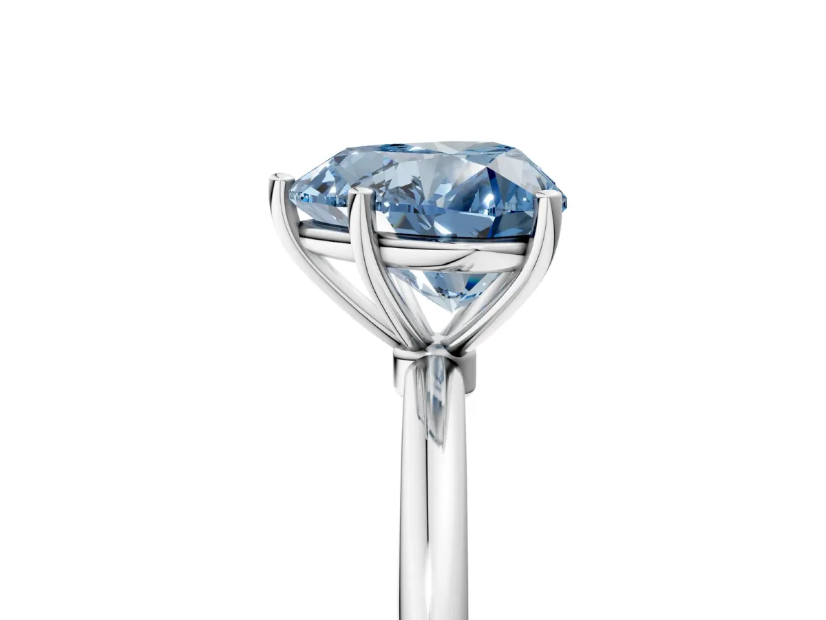Fancy Blue Heart Cut Cut Solitaire Engagement Ring with Thin Band and Four-Prong Setting Platinum