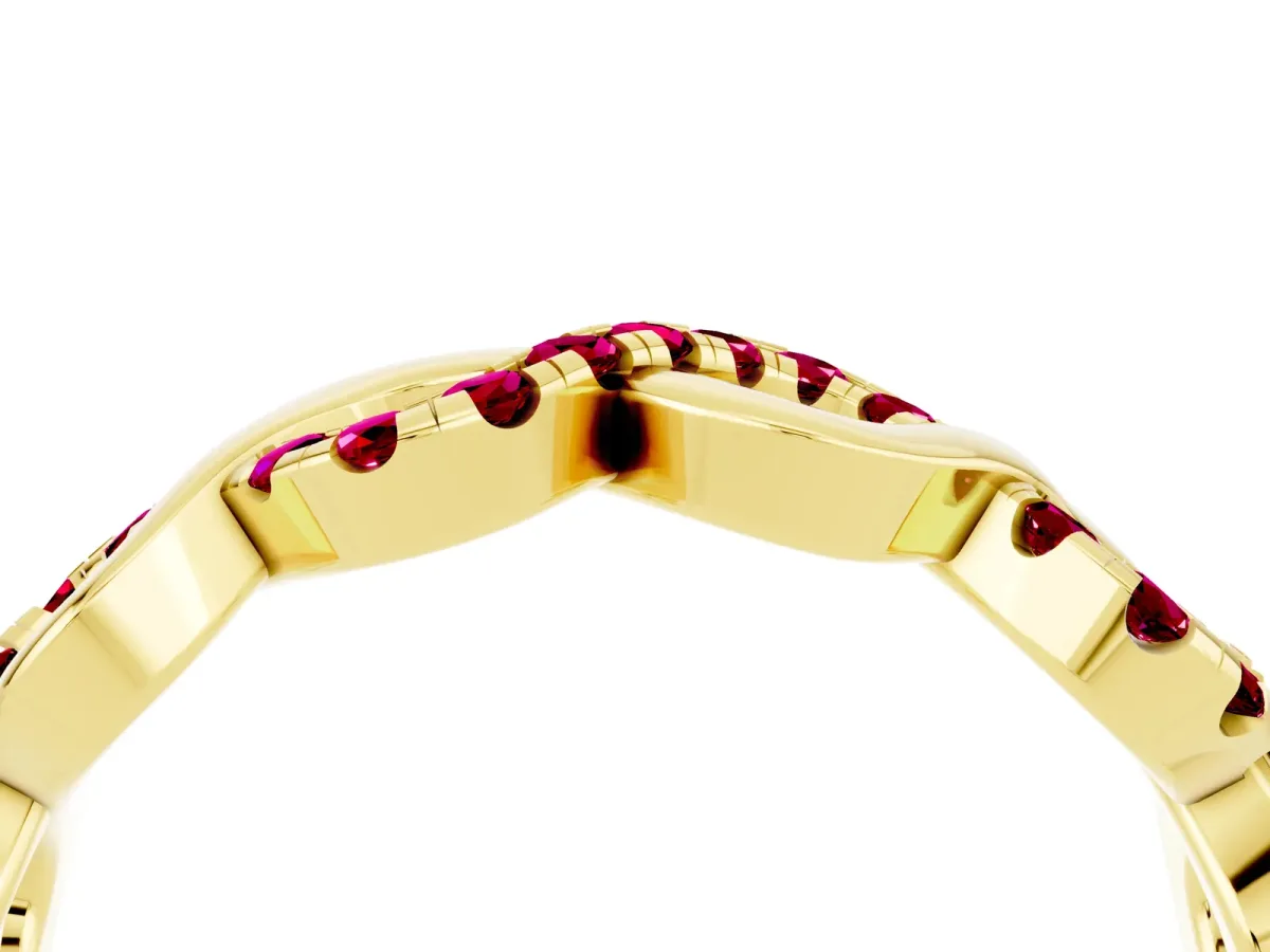 Twist Infinity Round Garnet Band with Pavé Setting Yellow gold