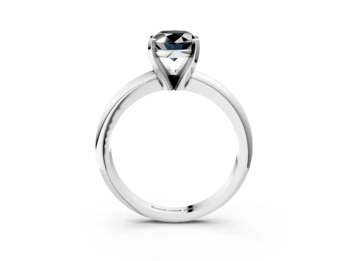 Fancy Black Oval Cut Diamond Solitaire Engagement Ring with Round Band and Four-Prong Setting Silver