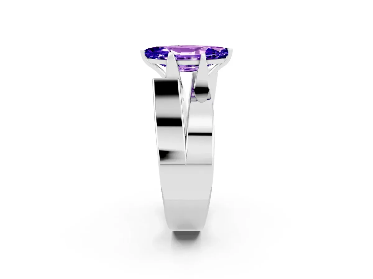 Modern Tension Set Marquise Cut Tanzanite Solitaire Wide Band Ring Silver