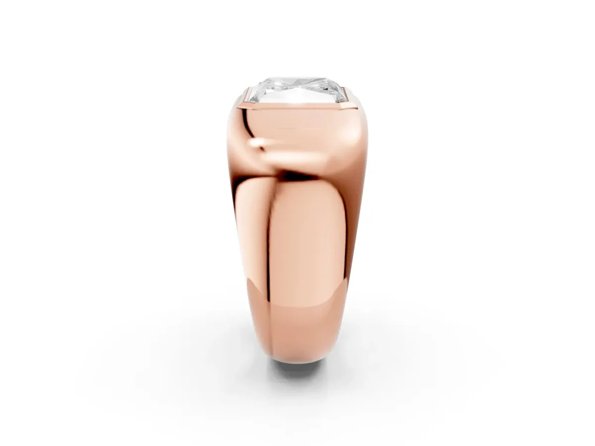 Radiant Diamond Bezel Set Mens Ring Rose gold