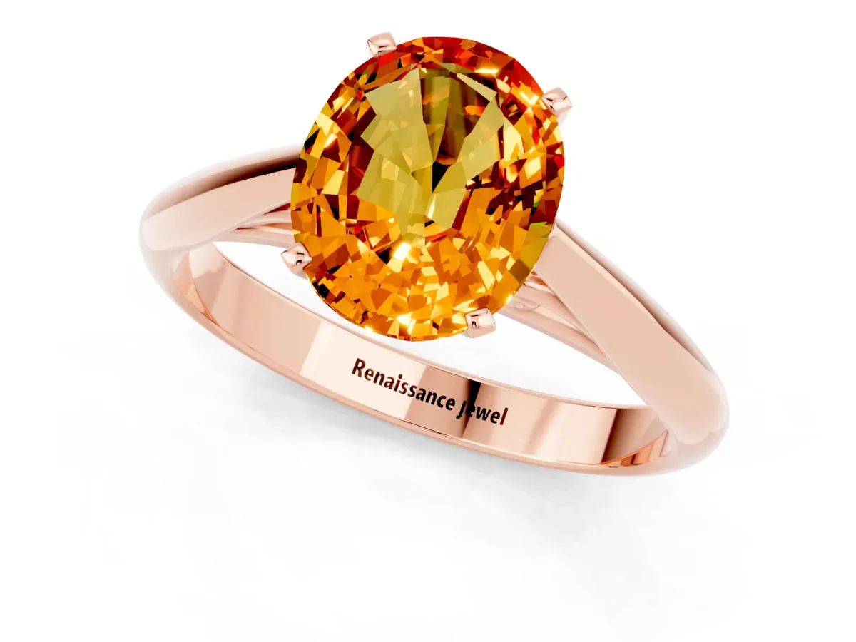 Oval Cut Citrine Solitaire Engagement Ring with Cathedral Setting and Four-Prong Mount Rose gold