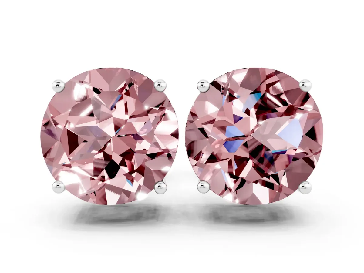 Round Cut Morganite Stud Earrings Silver