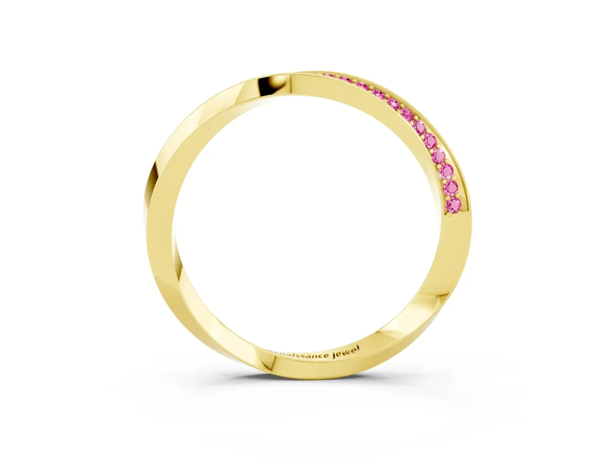 Pavé Round Pink Sapphire Twist Band Yellow gold