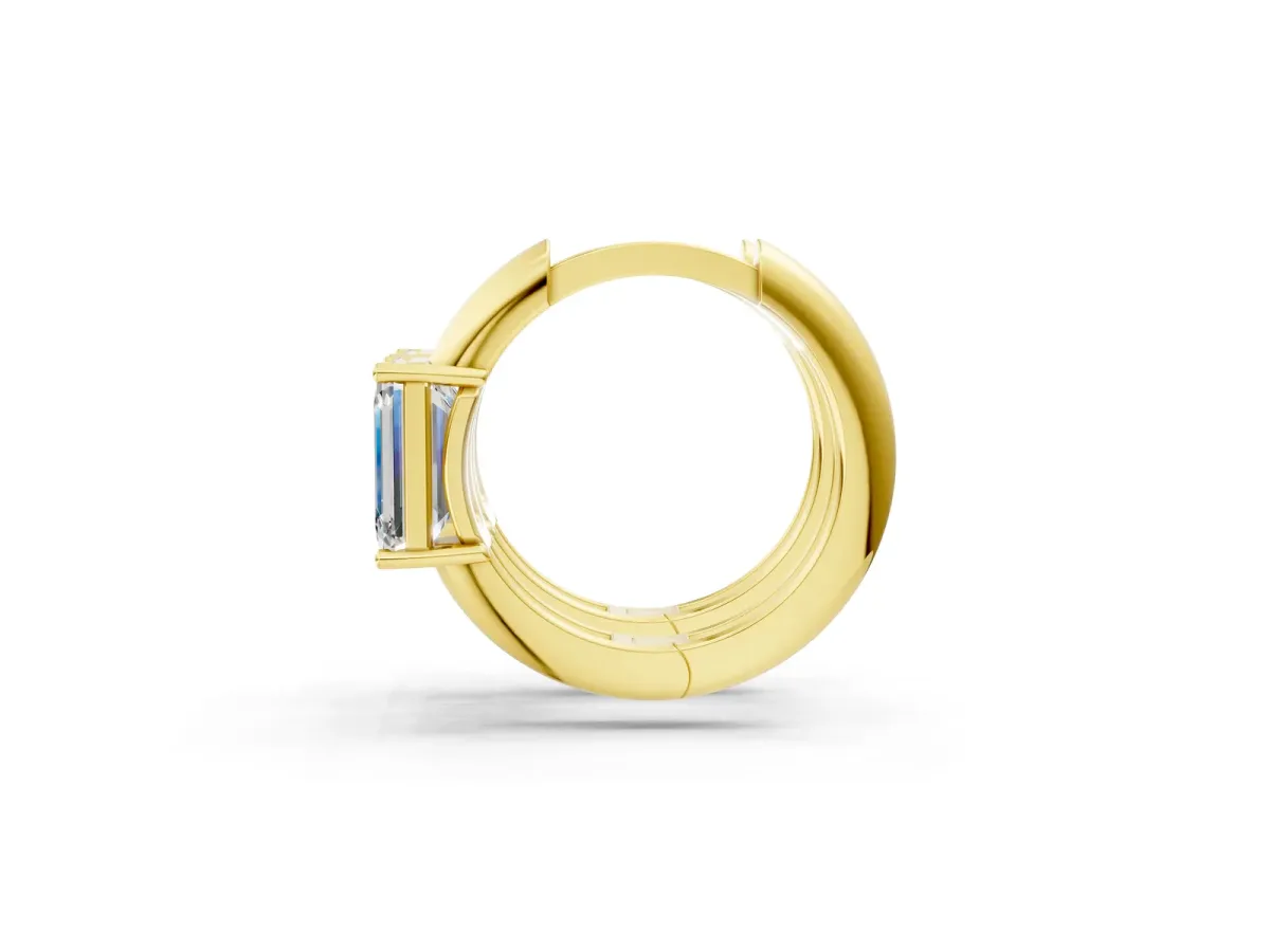 Emerald Diamond Solitaire Huggie Hoop Earrings Yellow gold