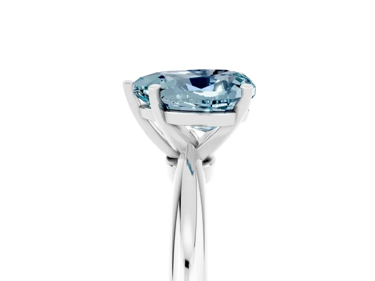 Heart Cut Aquamarine Solitaire Ring with Six-Prong Setting and Classic Band Silver