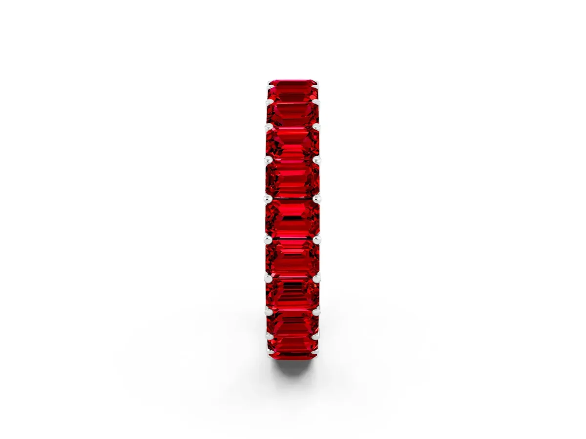 Emerald Cut Ruby Eternity Band with Shared Prong Setting Platinum