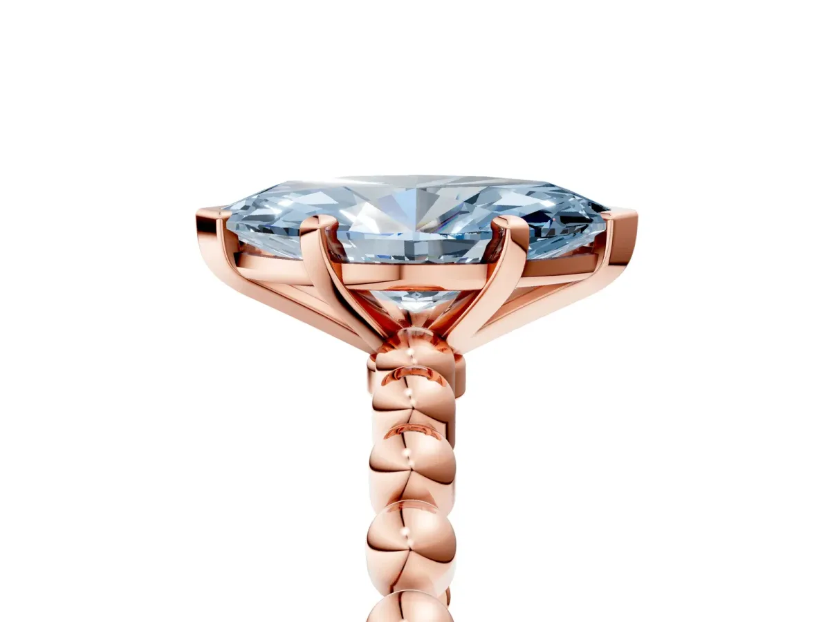 Fancy Blue Marquise Cut Diamond Solitaire Ring with Beaded Band and Prong Setting Rose gold