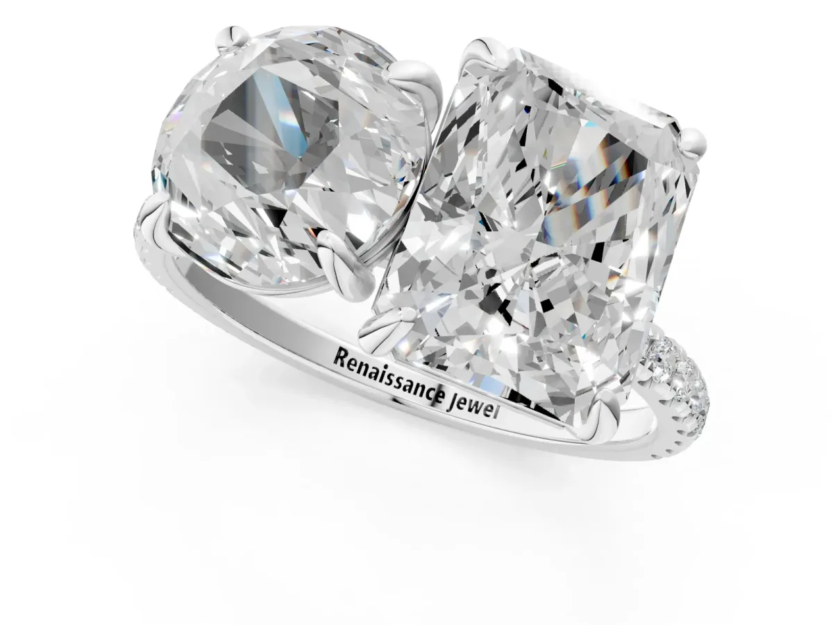 Round and Radiant Toi Moi Ring with Prong Setting and Micro Pave Band Silver