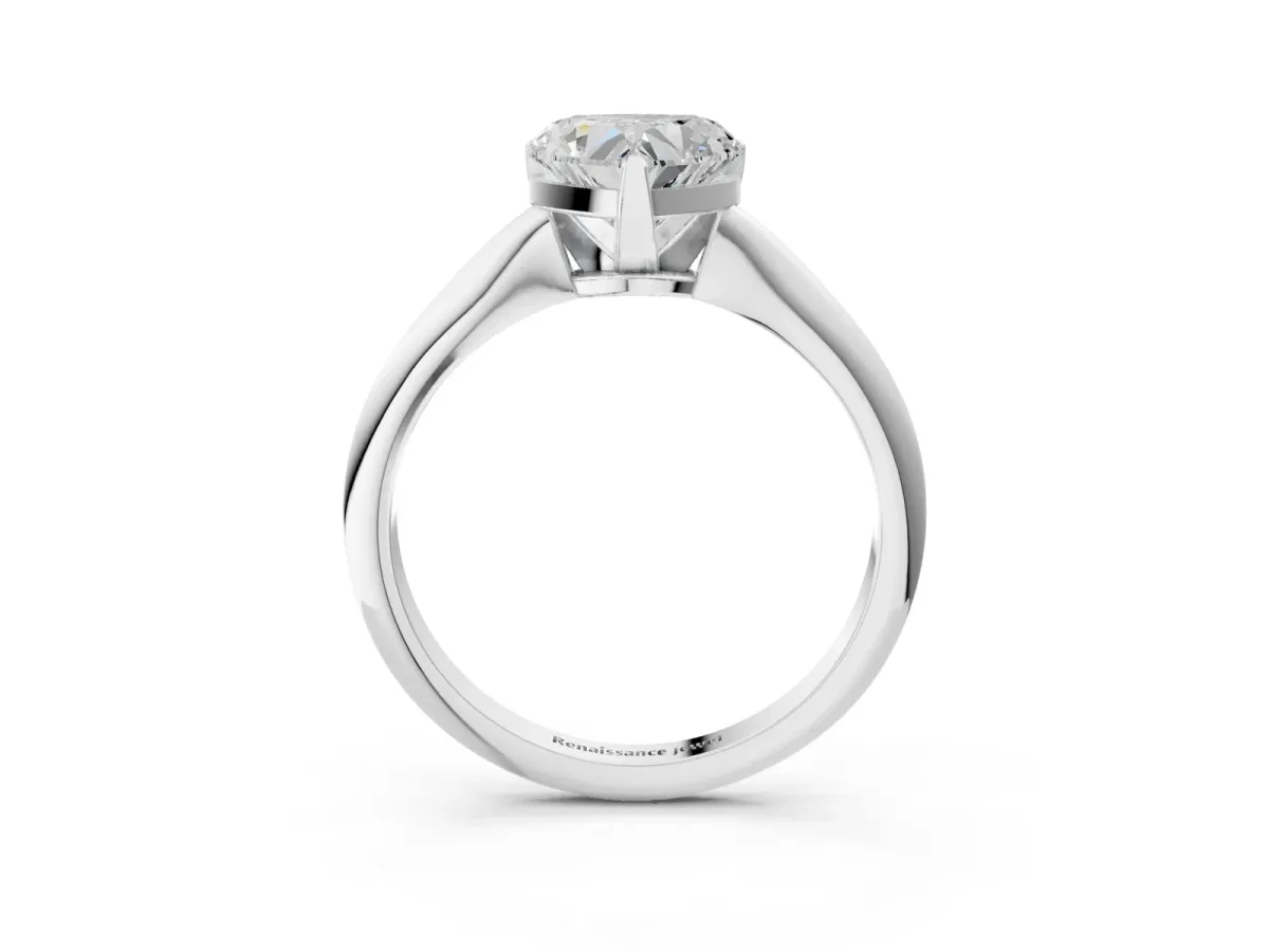 Heart Cut Diamond Solitaire Engagement Ring with Classic Band and Four-Prong Setting Silver