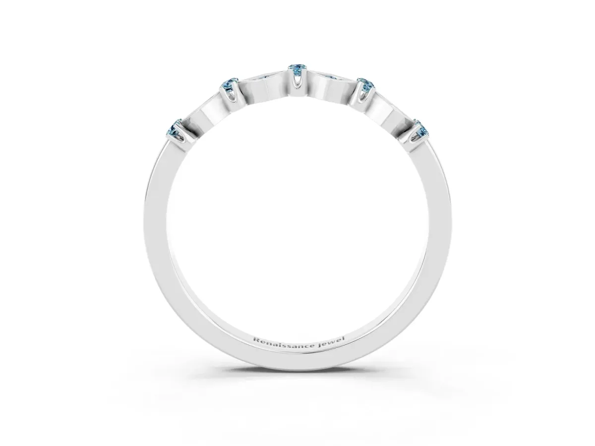 Pavé Cushion Aquamarine Cluster Eternity Band with Prong Setting Silver