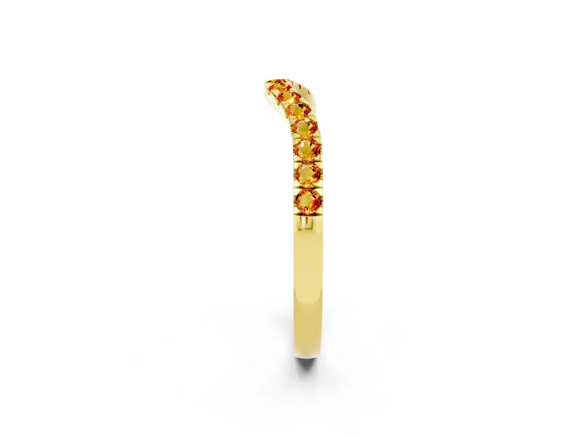 Curved Pavé Round Citrine Wedding Band with Shared Prong Setting Yellow gold