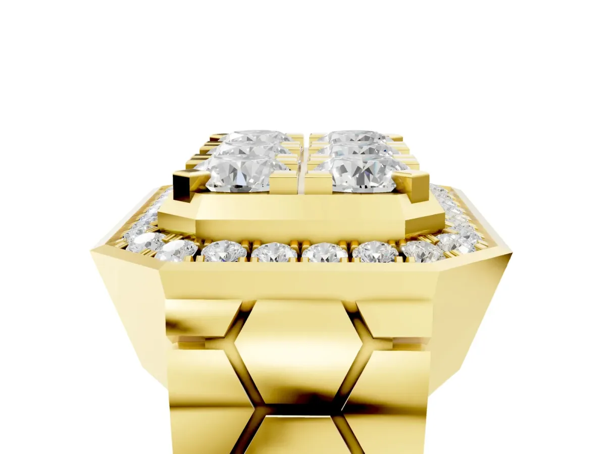 Round Diamond Cluster Halo Mens Ring Yellow gold