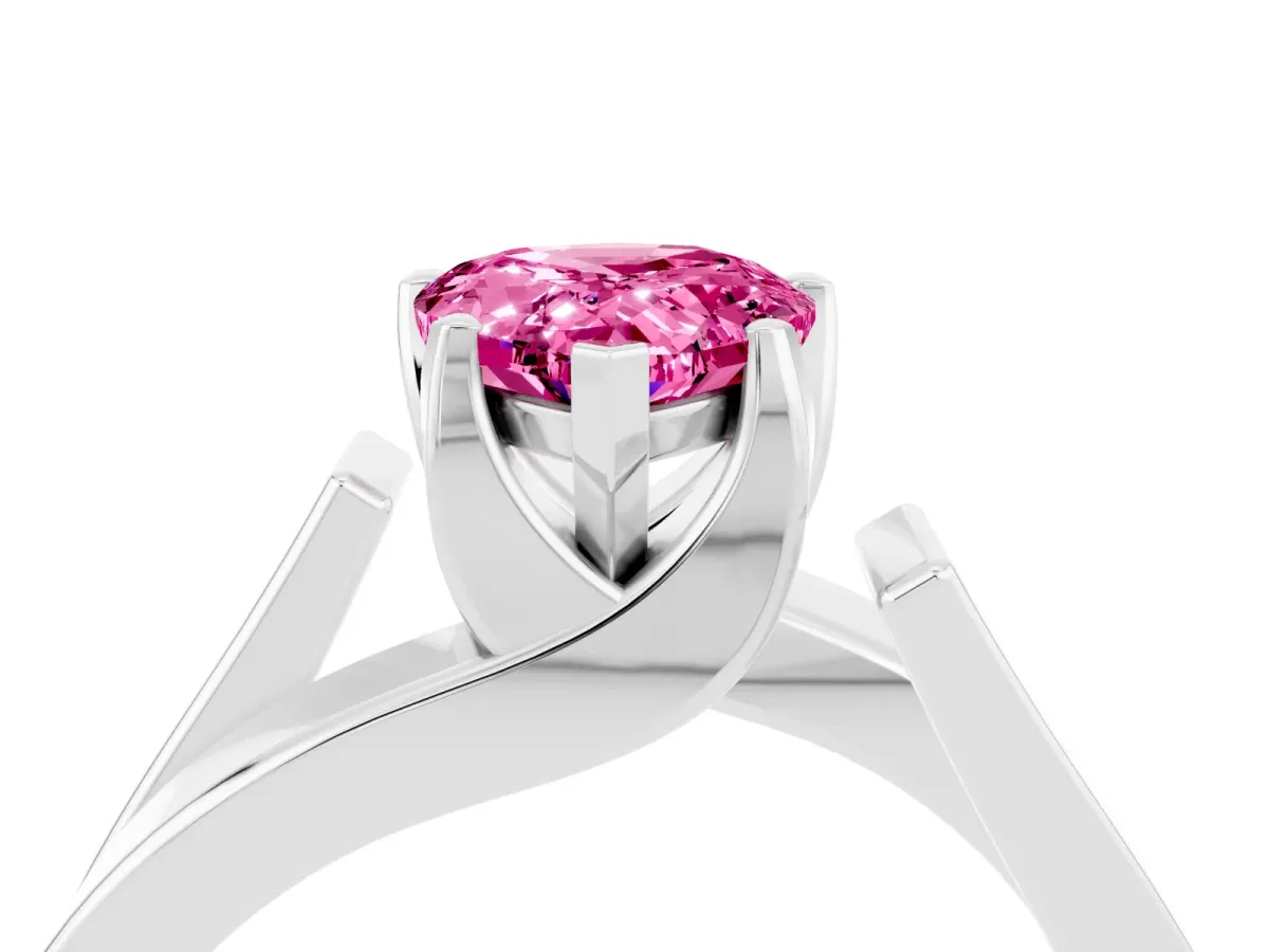 Modern Tension Set Pear Cut Pink Sapphire Solitaire Wide Band Ring Silver