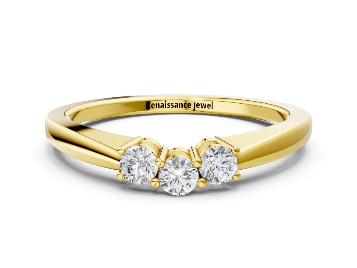 Three-Stone Round Diamond Tension Set Solitaire Band with Prong Setting Yellow gold