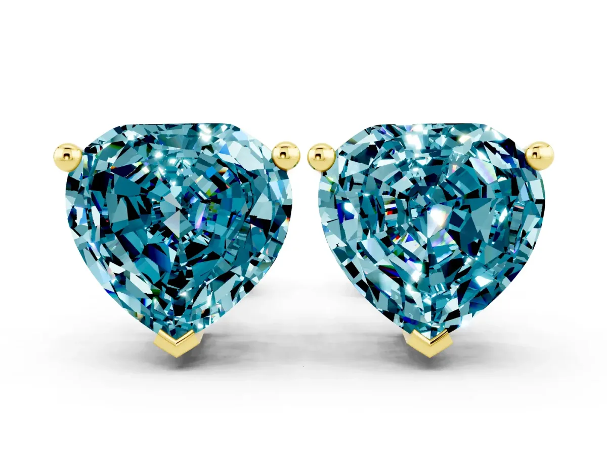Heart Cut Blue Topaz Stud Earrings Yellow gold