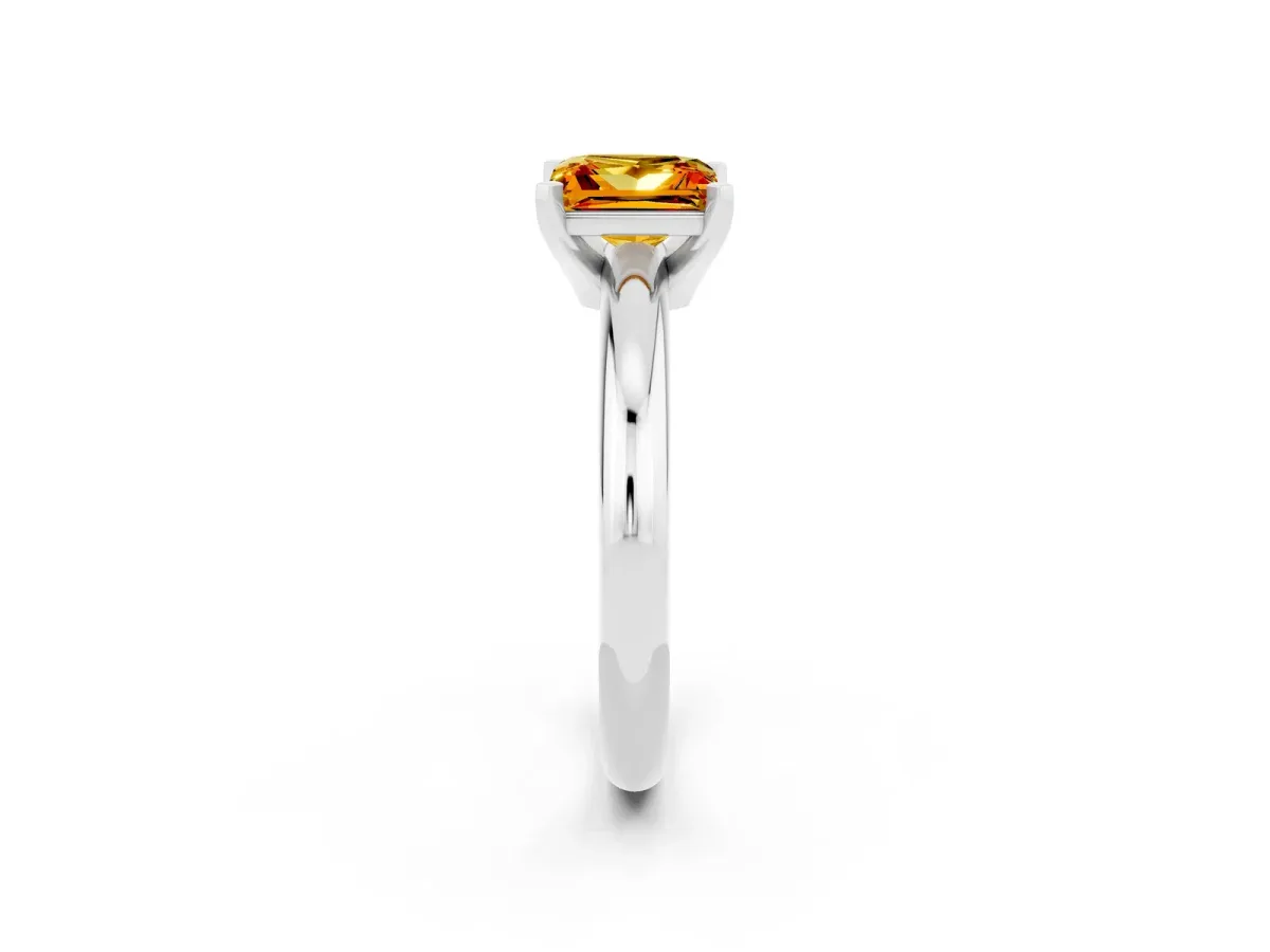 Princess Cut Citrine Solitaire Engagement Ring with Round Band and Four-Prong Setting Silver