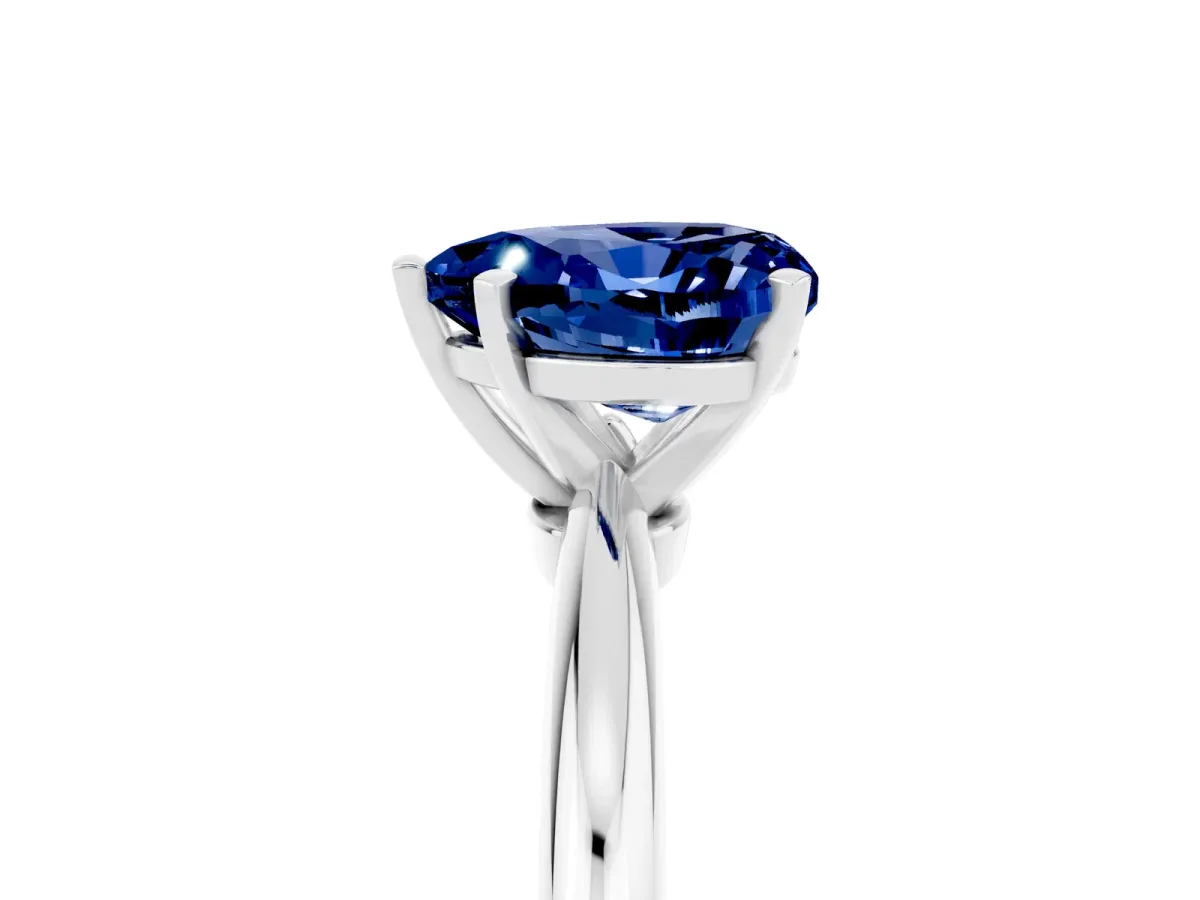 Heart Cut Blue Sapphire Solitaire Ring with Six-Prong Setting and Classic Band Silver