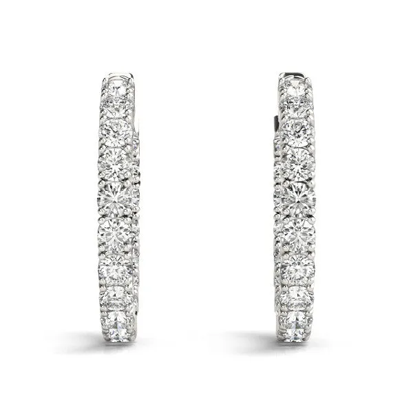 Round Cut Diamond Inside-Out Hoop Earrings with Shared Prong Setting Silver