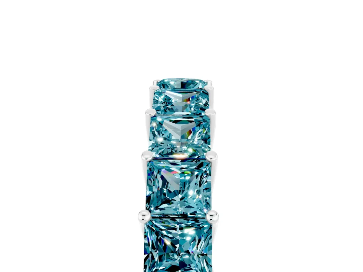 Princess Cut Blue Topaz Channel-Set Eternity Band with Prong Setting Silver