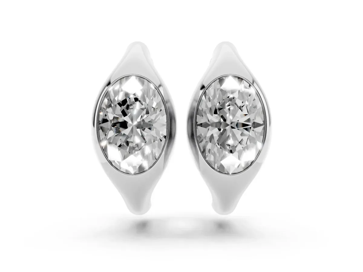 Oval Diamond Framed Huggie Hoop Earrings Silver