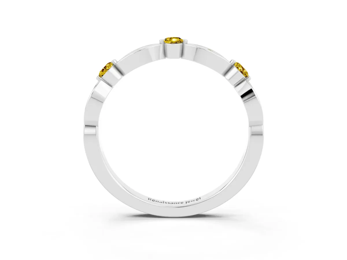 Marquise and Round Yellow Sapphire Milgrain Band with Bezel Setting Silver