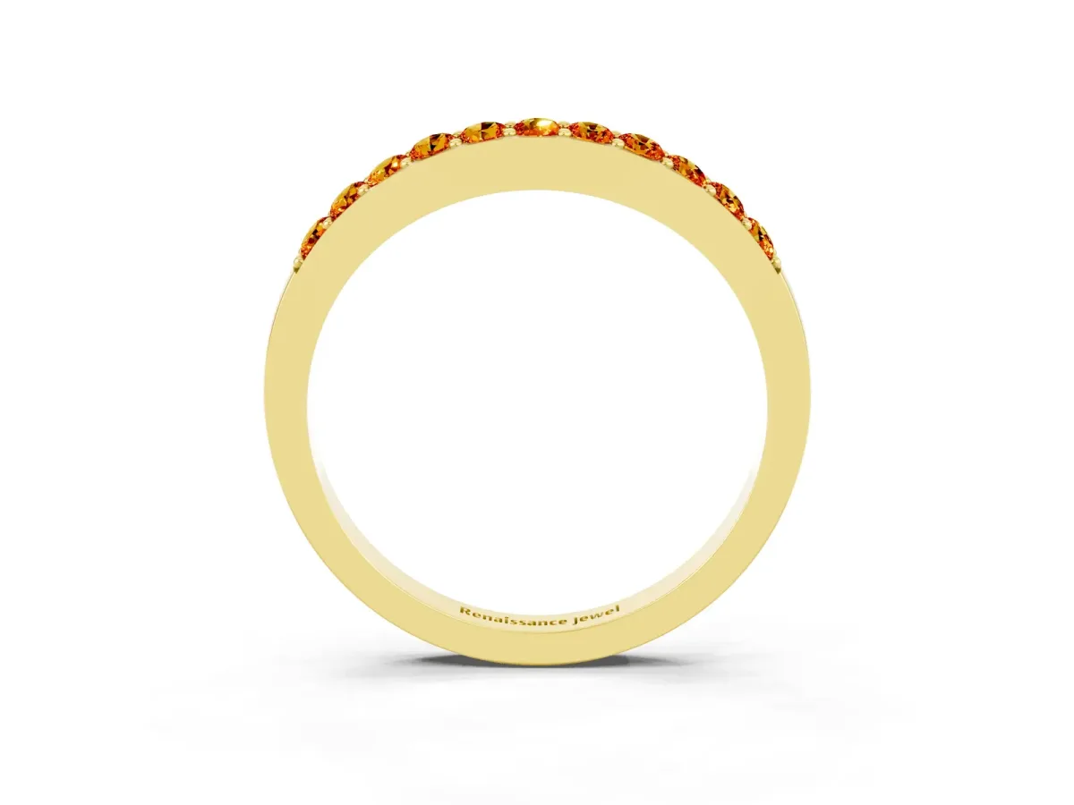 Round Citrine Curved Wedding Band with Channel Setting Yellow gold