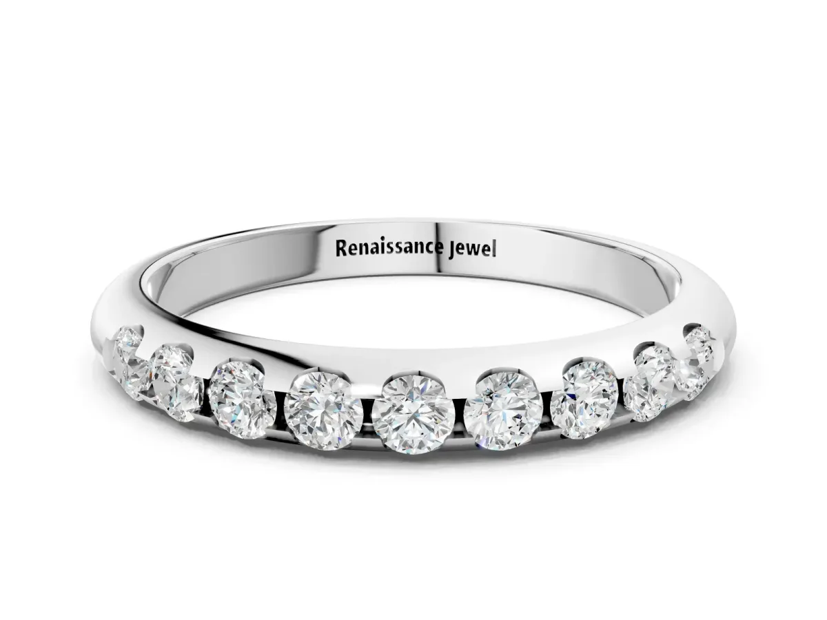 Round Cut Diamond Half-Eternity Band with Shared Prong Setting Silver