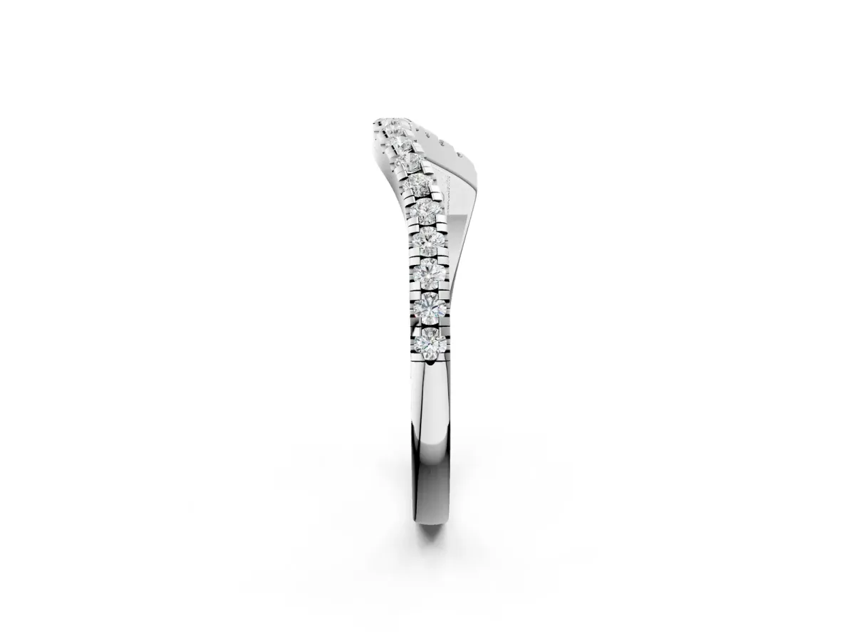 Round Cut Diamond Pavé Curved Band with Shared Prong Setting White gold