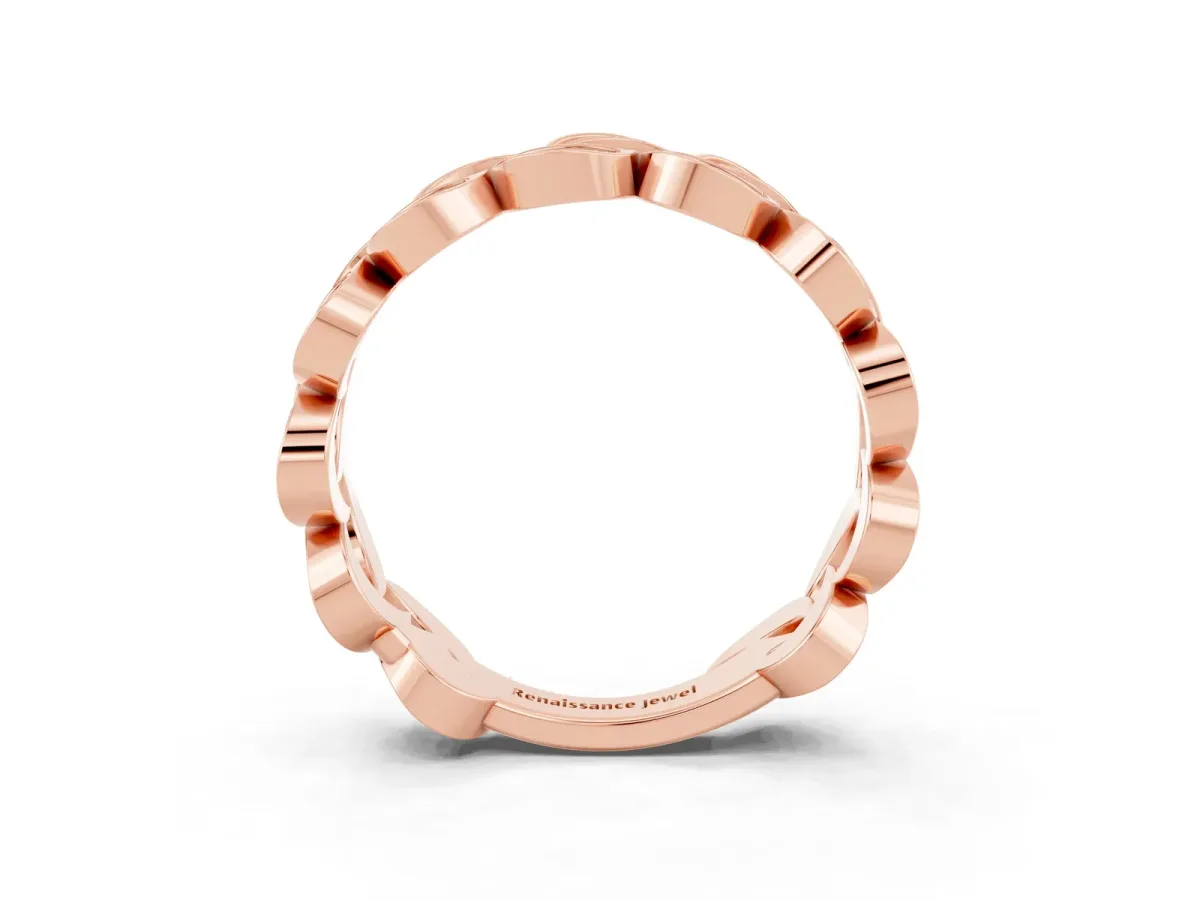 Pavé Round Green Sapphire Interlocking Eternity Band with Bezel Prong Setting Rose gold