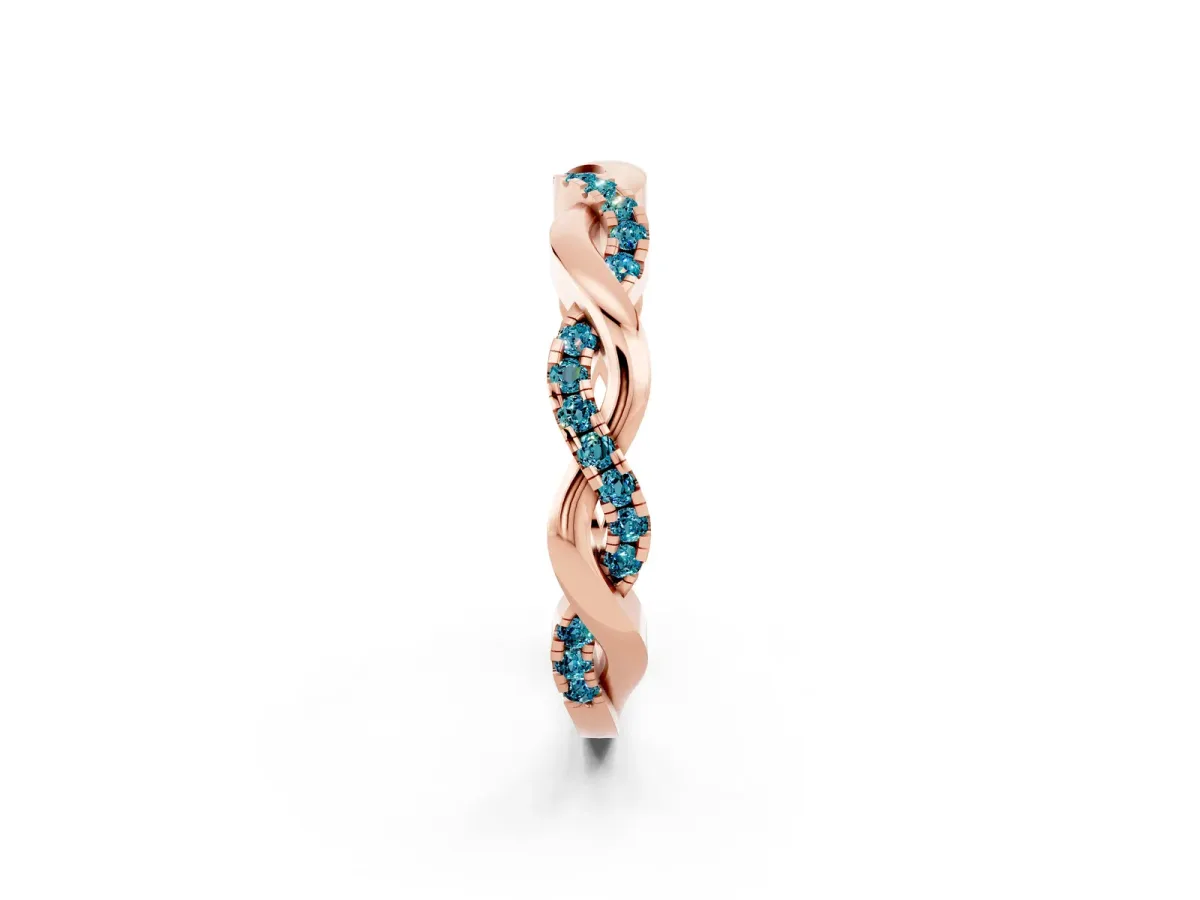Round Blue Topaz Twist Eternity Band with Pavé Setting Rose gold