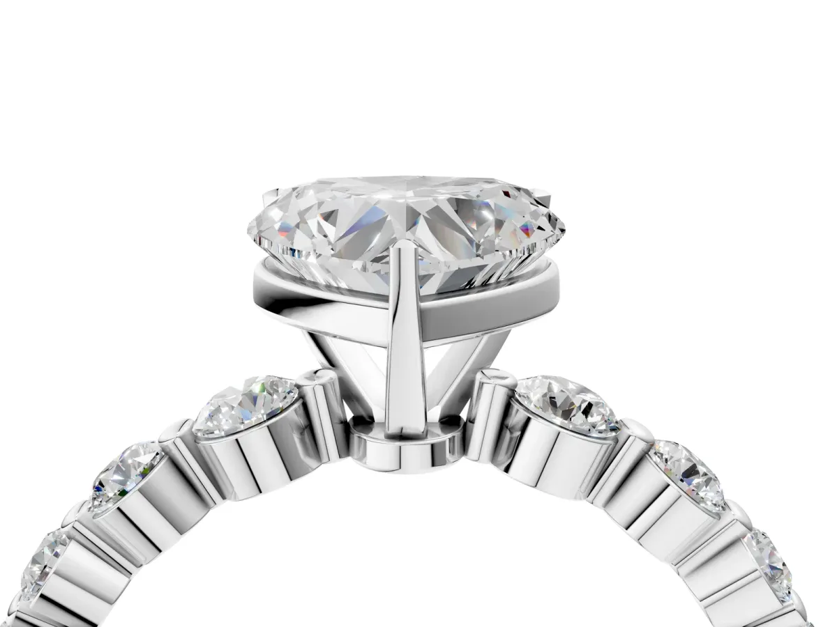 Heart Cut Solitaire Diamond Ring with Pave Band and Four-Prong Setting Silver