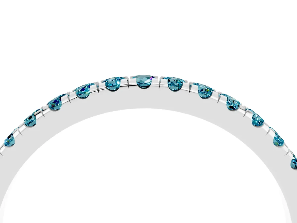 Pavé Round Blue Topaz Half Eternity Band with Shared Prong Setting Silver
