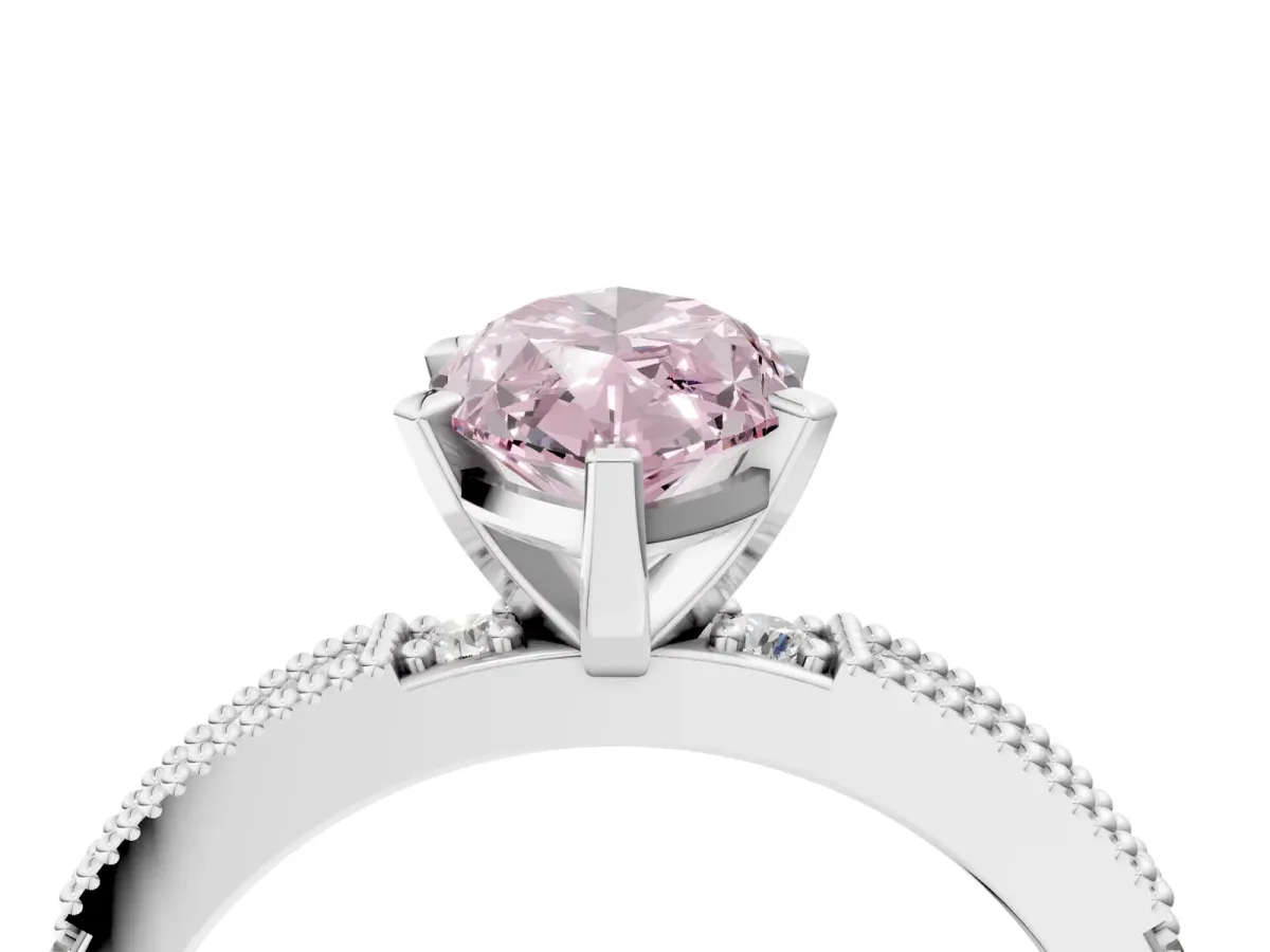 Fancy Pink Marquise Cut Solitaire with Pavé Band and Four-Prong Setting Silver