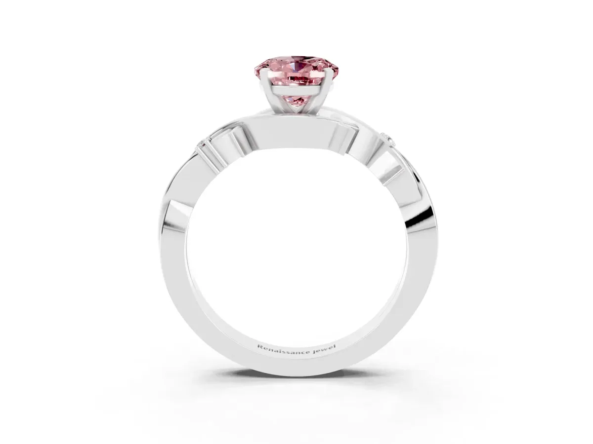 Oval Cut Morganite Solitaire Ring with Twisted Band and Prong Setting Platinum