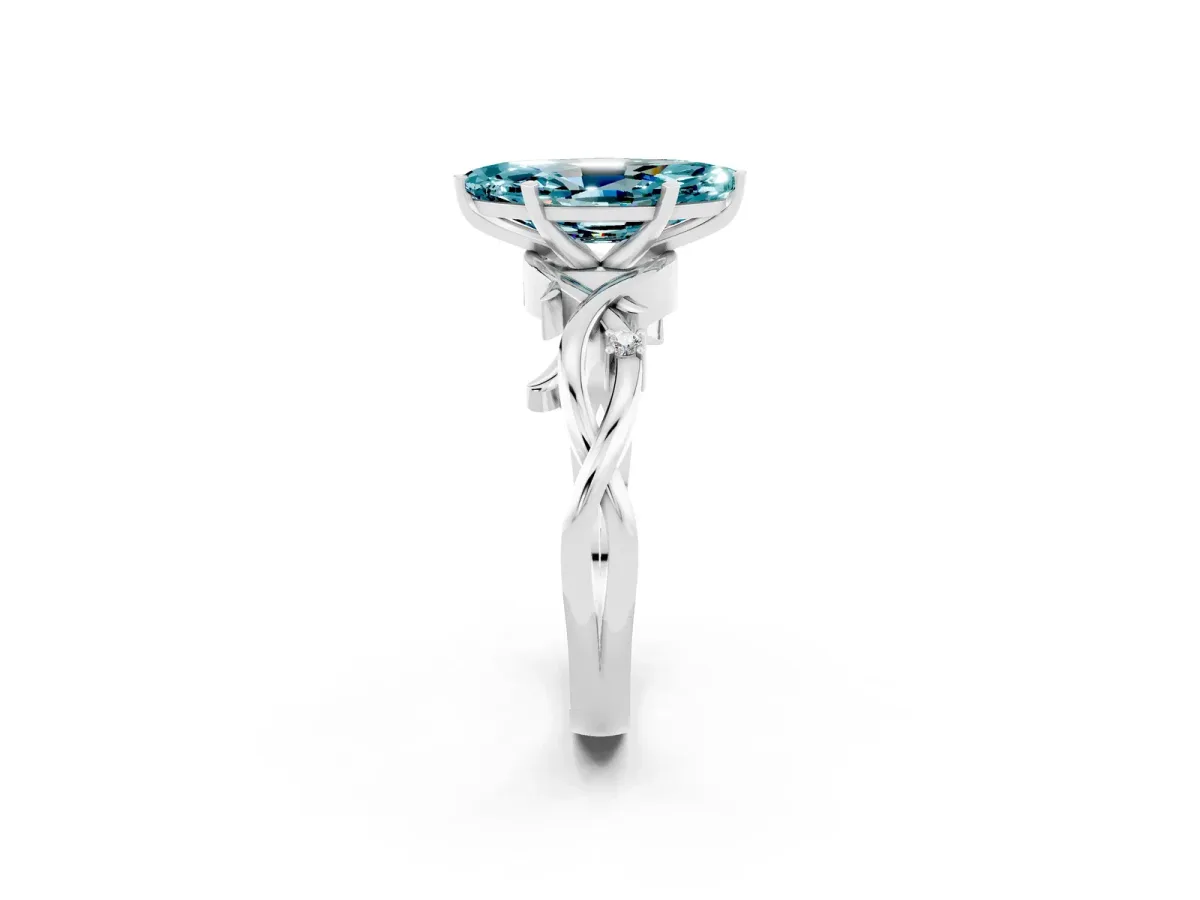 Marquise Cut Blue Topaz Solitaire Ring with Twisted Band and Prong Setting Silver