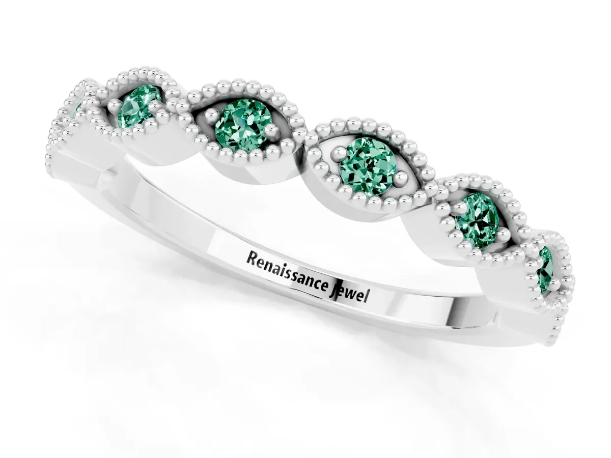 Milgrain Marquise Green Sapphire Half Eternity Band with Bezel Setting Platinum