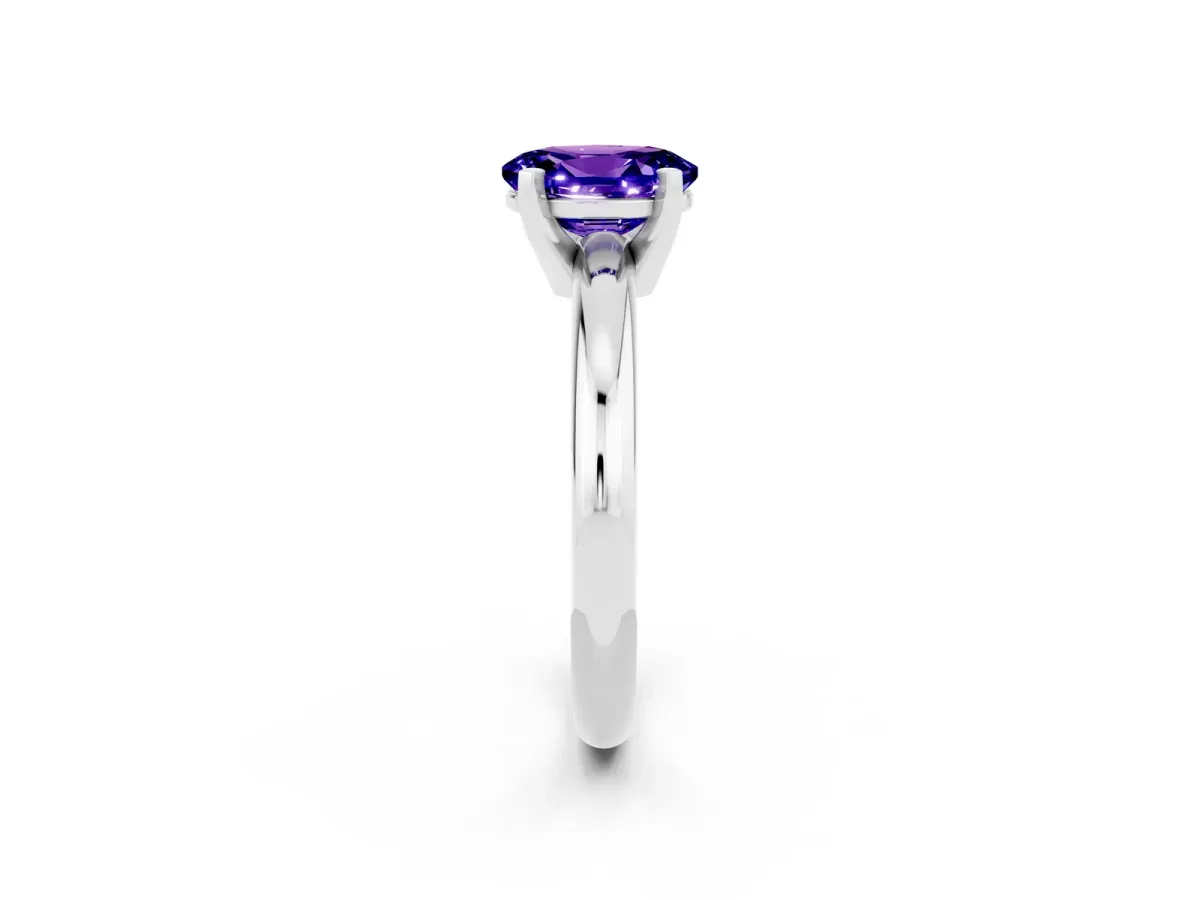 Oval Cut Tanzanite Solitaire Engagement Ring with Round Band and Four-Prong Setting Silver