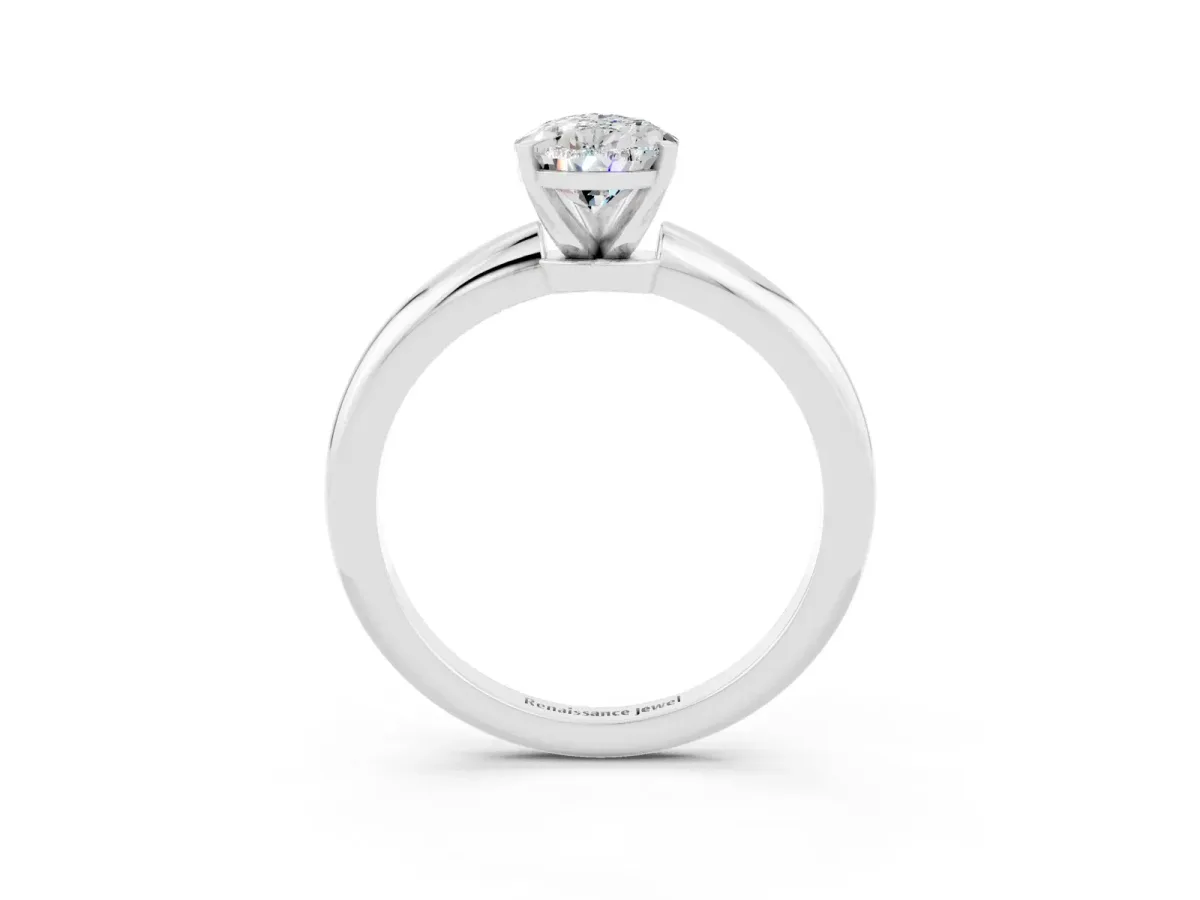 Pear Cut Moissanite Solitaire Ring with Six-Prong Setting and Classic Band Platinum