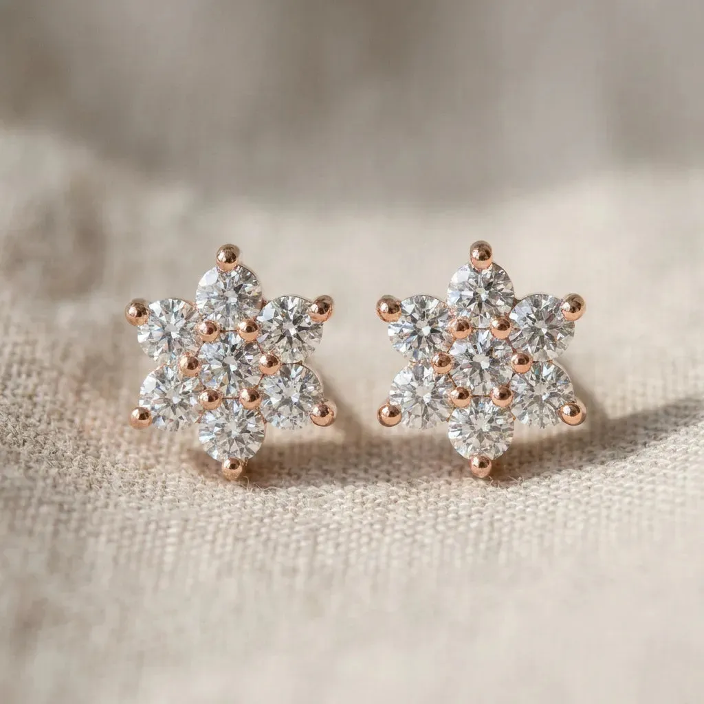 Cluster Round Diamond Stud Earrings Rose gold