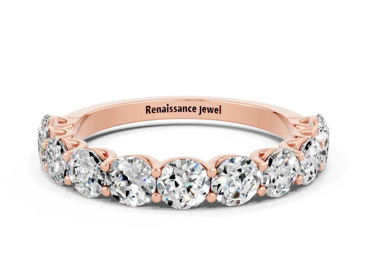 Round Moissanite Shared Prong Eternity Band Rose gold