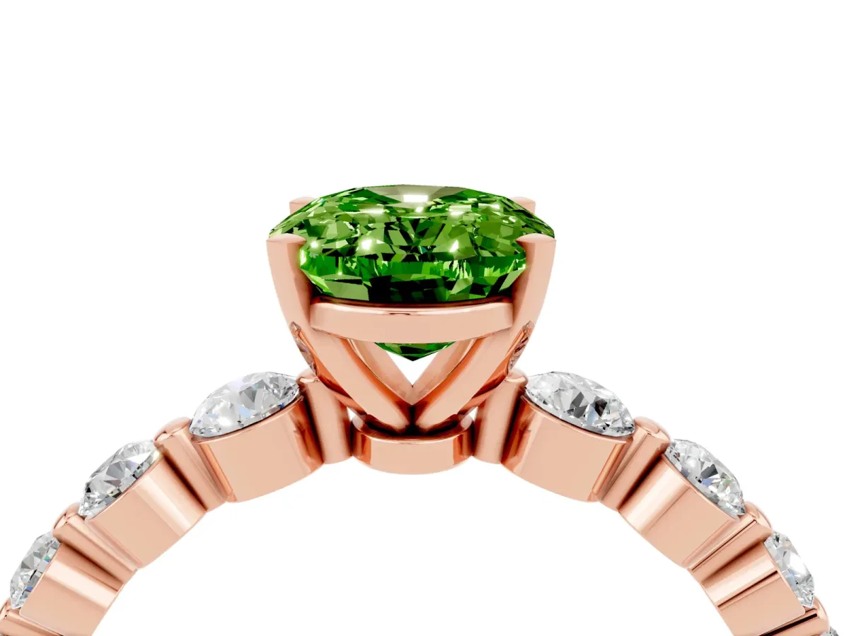 Oval Cut Solitaire Peridot Ring with Pave Band and Four-Prong Setting Rose gold