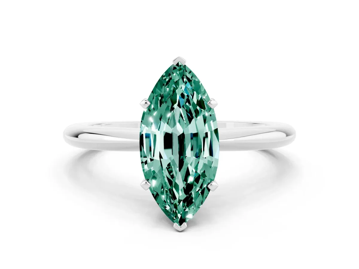Marquise Cut Green Sapphire Solitaire Ring with Six-Prong Setting and Classic Band Silver