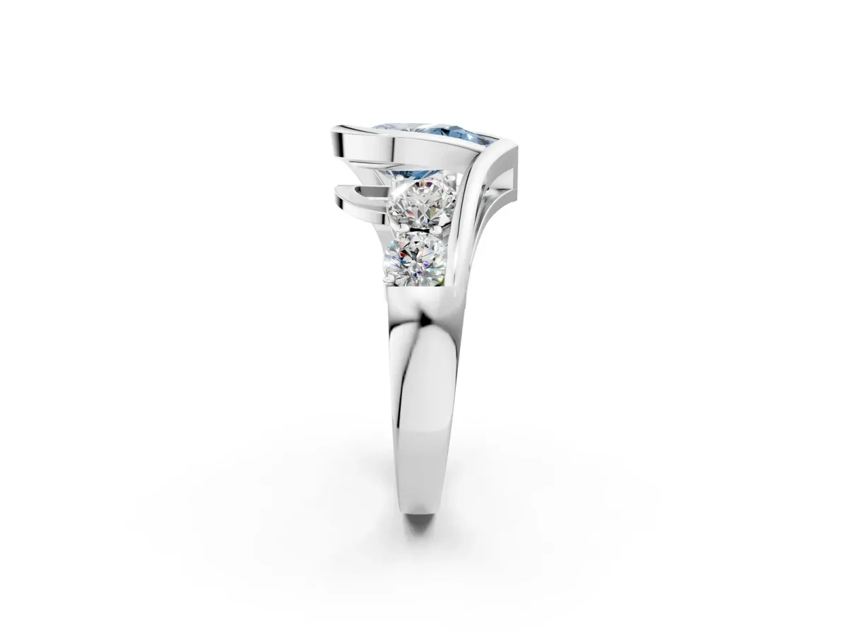 Fancy Blue Bezel Set Pear Cut Diamond Bypass Ring with Round Accents Silver