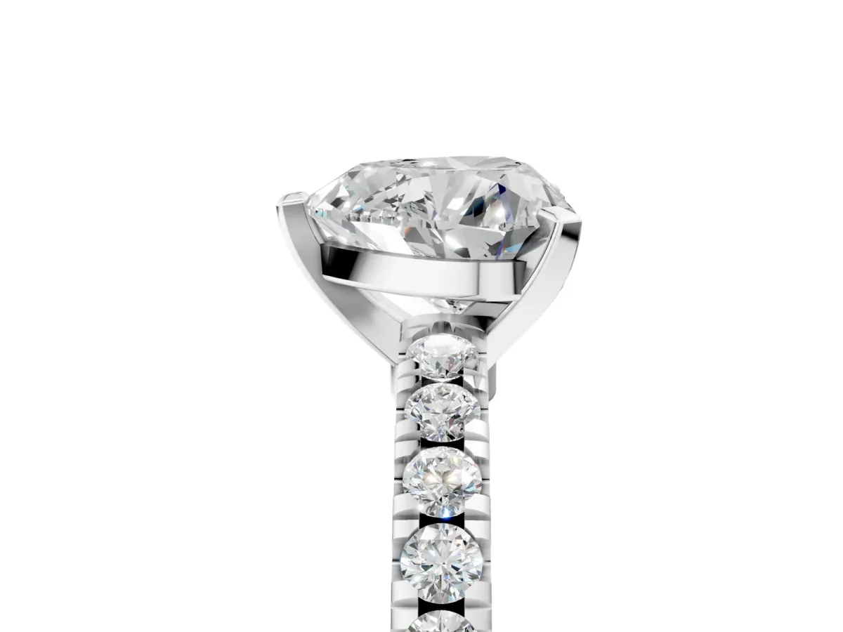 Heart Cut Solitaire Diamond with Pavé Band and Four-Prong Setting Silver