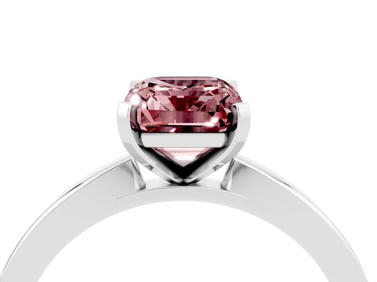 Emerald Cut Morganite Solitaire Engagement Ring with Classic Band and Four-Prong Setting Silver