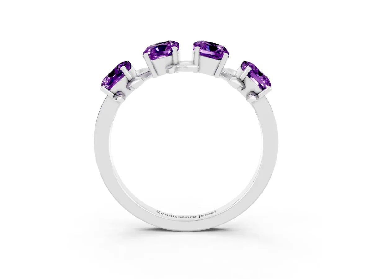 Emerald Cut Amethyst Prong-Set Half Eternity Band Platinum