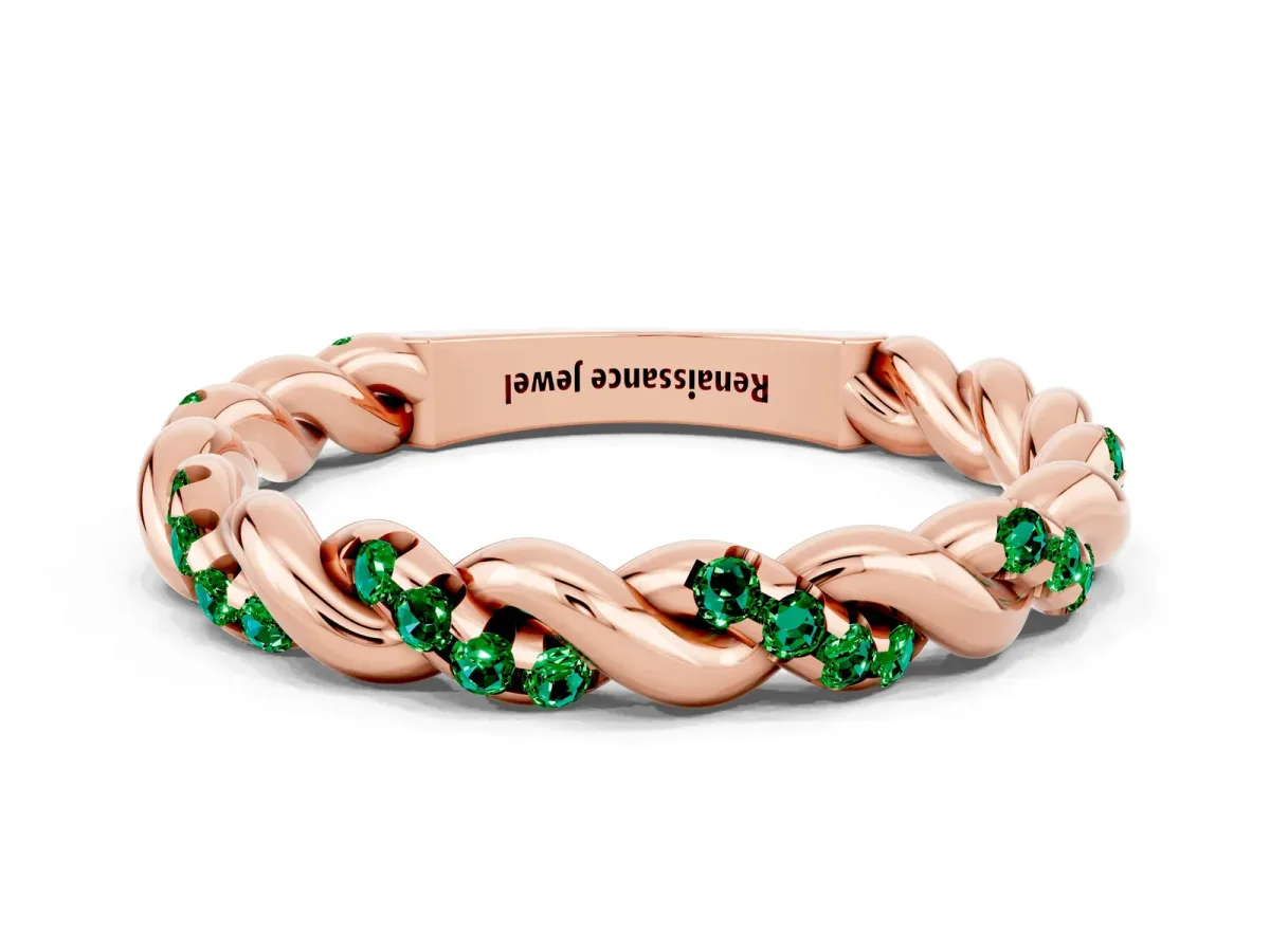 Twisted Pavé Round Emerald Eternity Band Rose gold